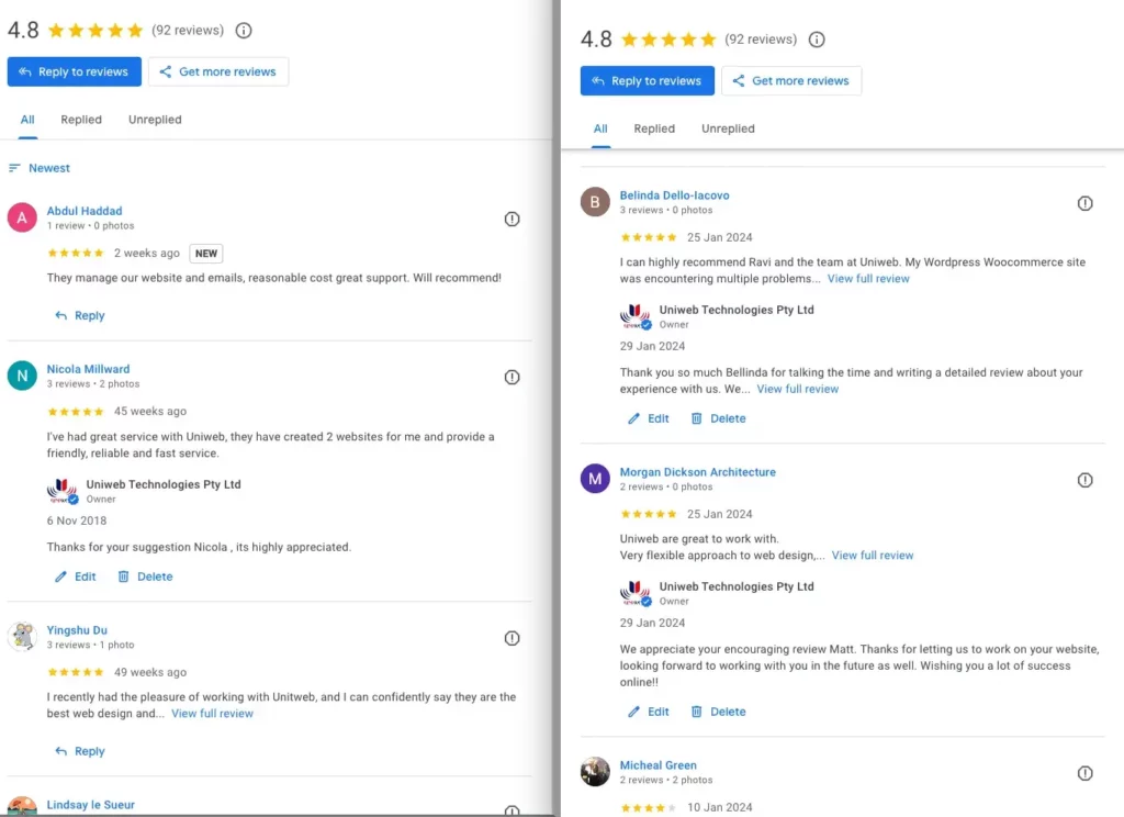 image showing 4.8 star google review of uniweb technologies 
