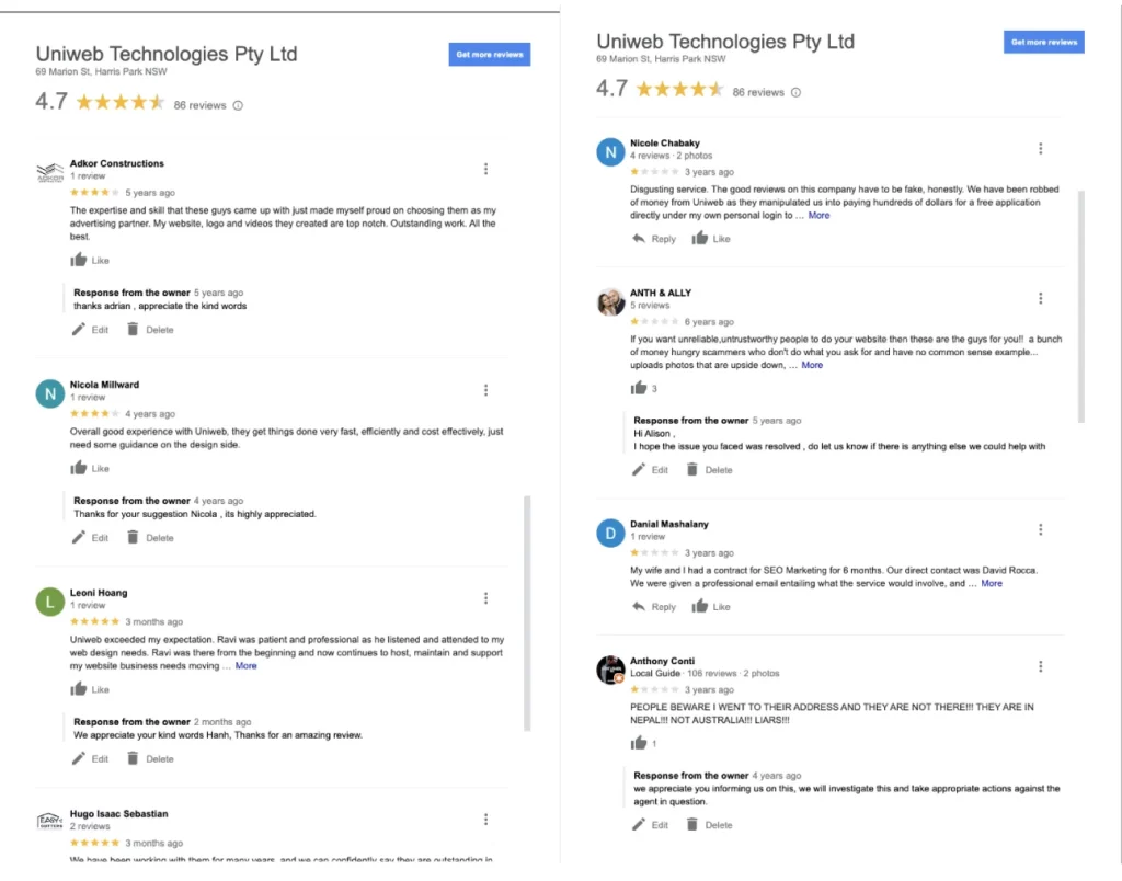 uniweb google star rating 