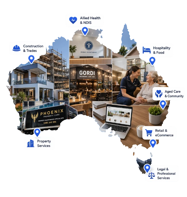 Uniweb web design clients across Australia including allied health, hospitality, construction, retail and professional services
