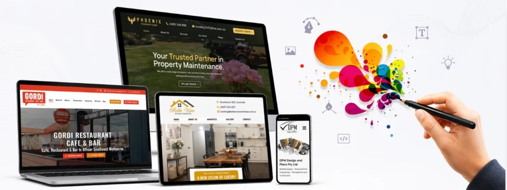 image showing multiple client websites designed by uniweb in various devices.