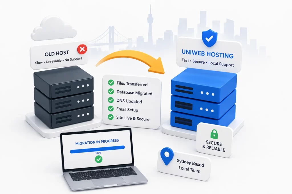Website migration to Uniweb hosting Sydney — fast, secure and local support