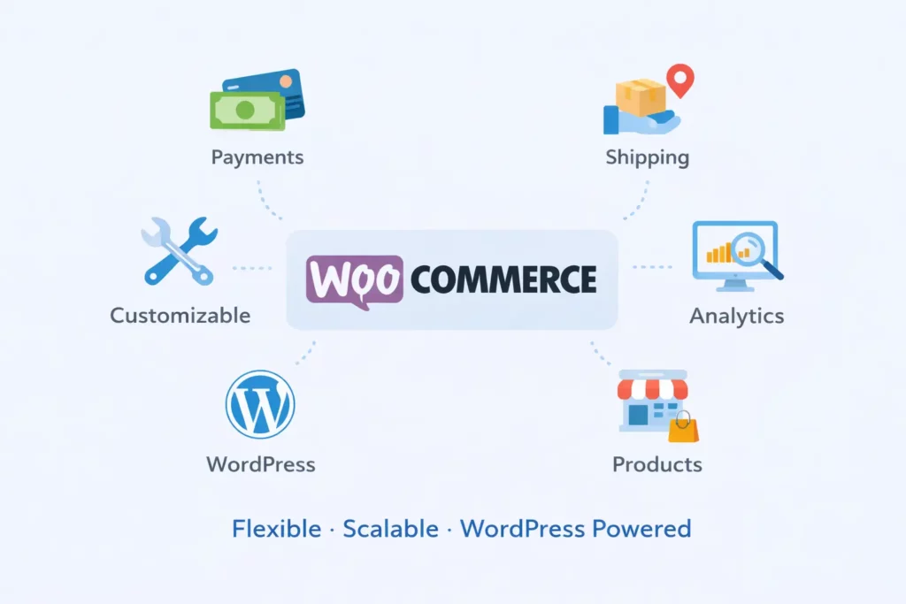 WooCommerce features including payments, shipping, analytics and product management for Australian online stores