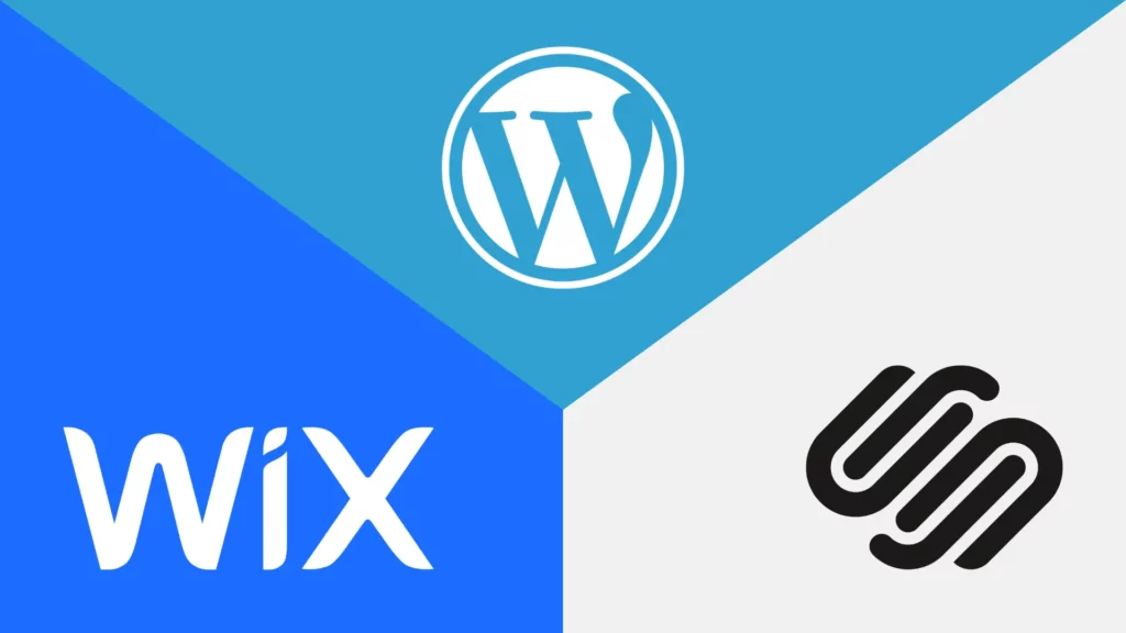 comparison image of wordpress, wix and square space