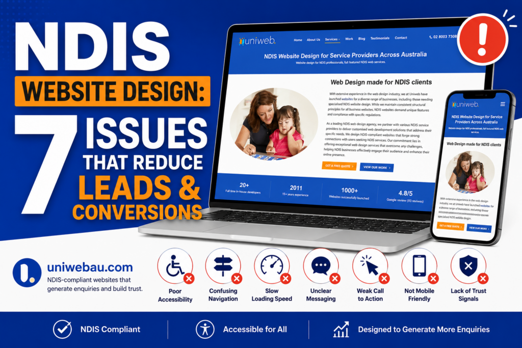 "NDIS provider website displayed on a laptop showing a disability services homepage"
