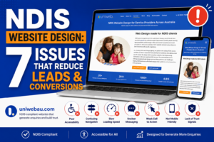 "NDIS provider website displayed on a laptop showing a disability services homepage"