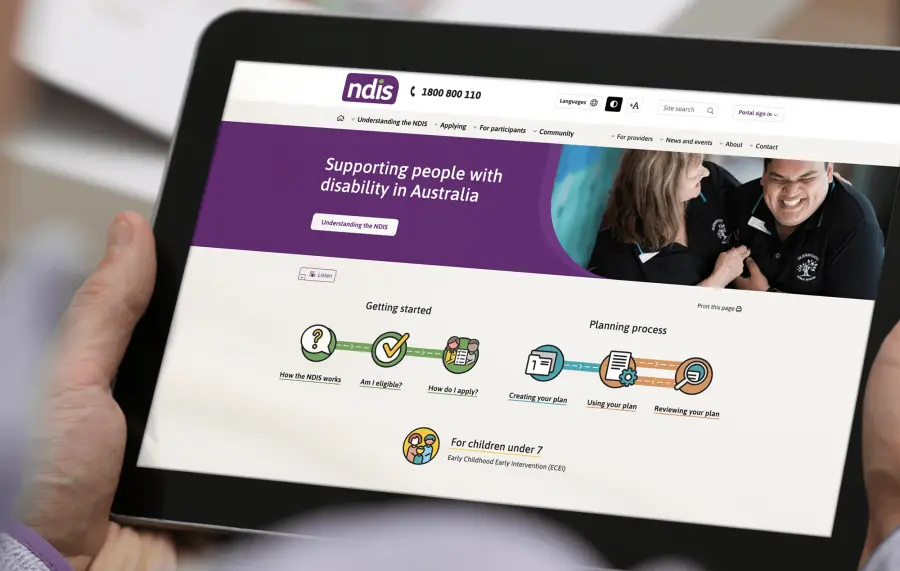NDIS website shown on a tablet, helping providers reach participants
