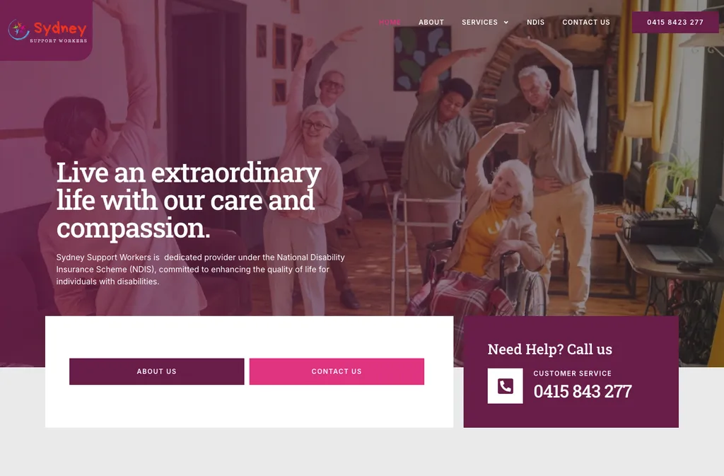 Sydney Support Workers NDIS website designed by Uniweb